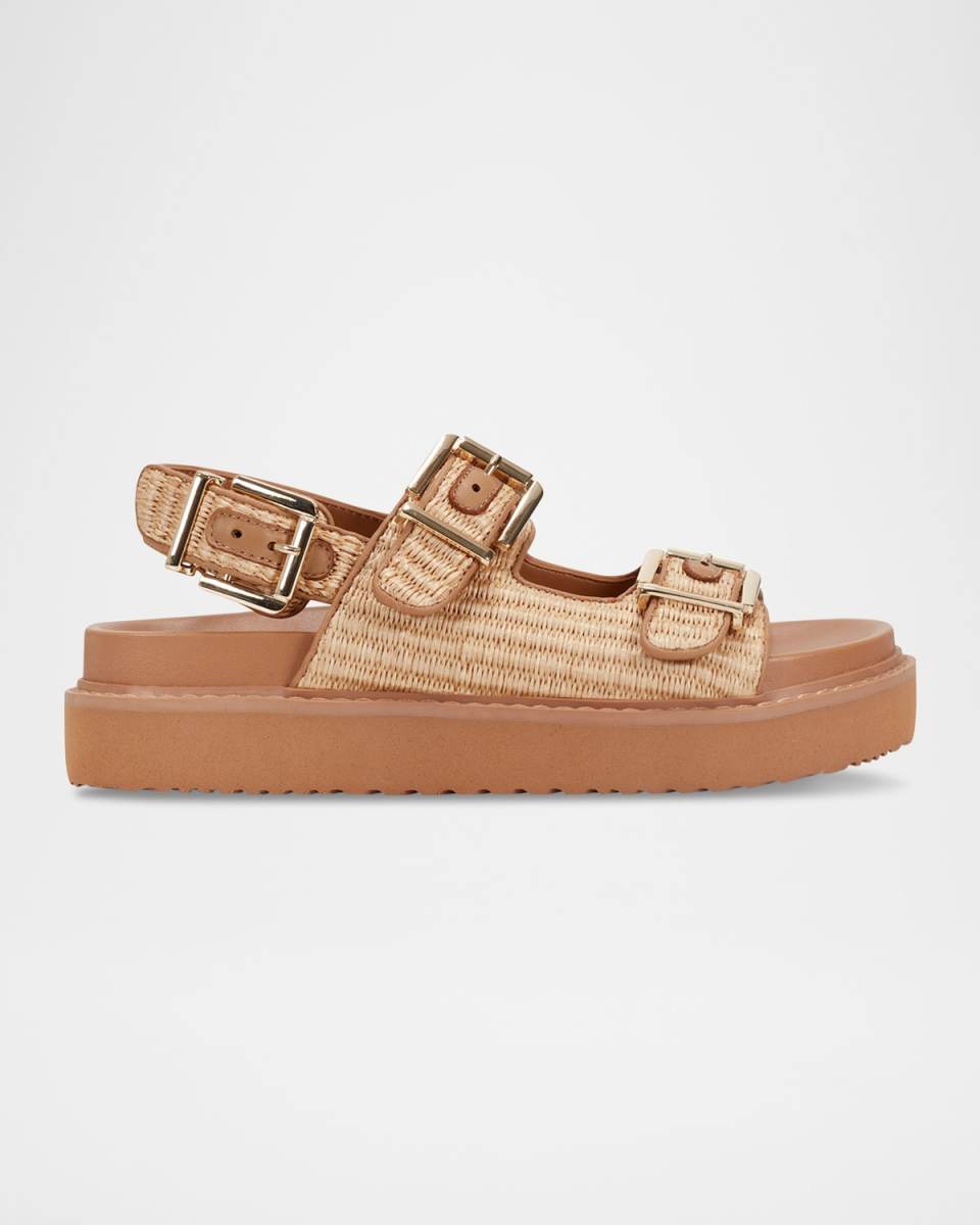 Agenda Woven Dual-Buckle Slingback Sandals